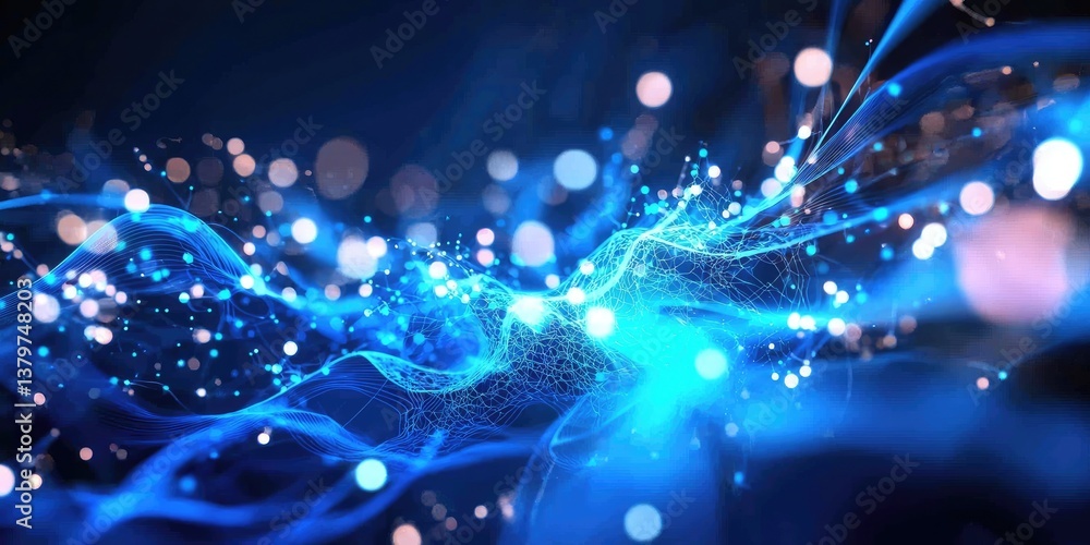 Poster A mesmerizing canvas of swirling blue particles and intricate lines, pulsating with an otherworldly glow that transports the viewer to the depths of a sci-fi realm.