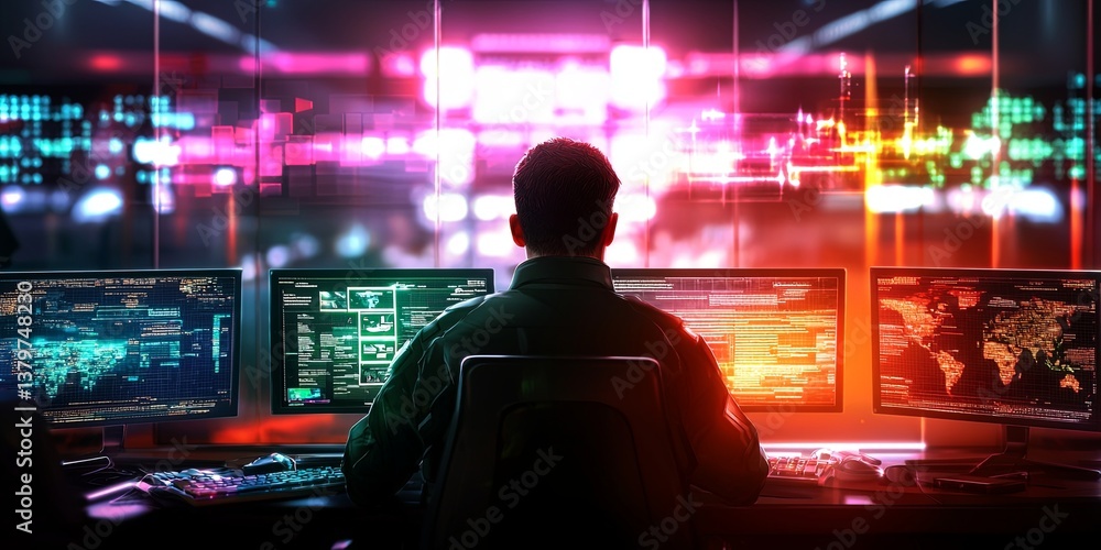Aufkleber in a sleek, high-tech command post, military personnel, their faces illuminated by the soft glow of 