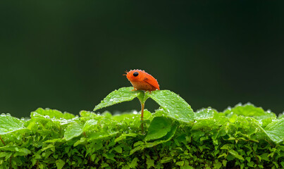 Vibrant Ladybug Resting on Dewy Green Leaf in Nature Closeup