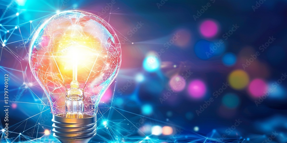 Poster A bulb, glowing with an idea, ignites a spark of innovation, illuminating possibilities that transcend the ordinary and ushering in a future filled with wonder and discov