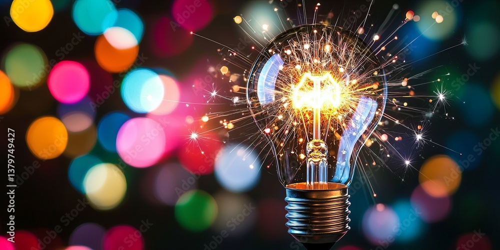 Poster A bulb, glowing with an idea, ignites a spark of innovation, illuminating possibilities that transcend the ordinary and ushering in a future filled with wonder and discov