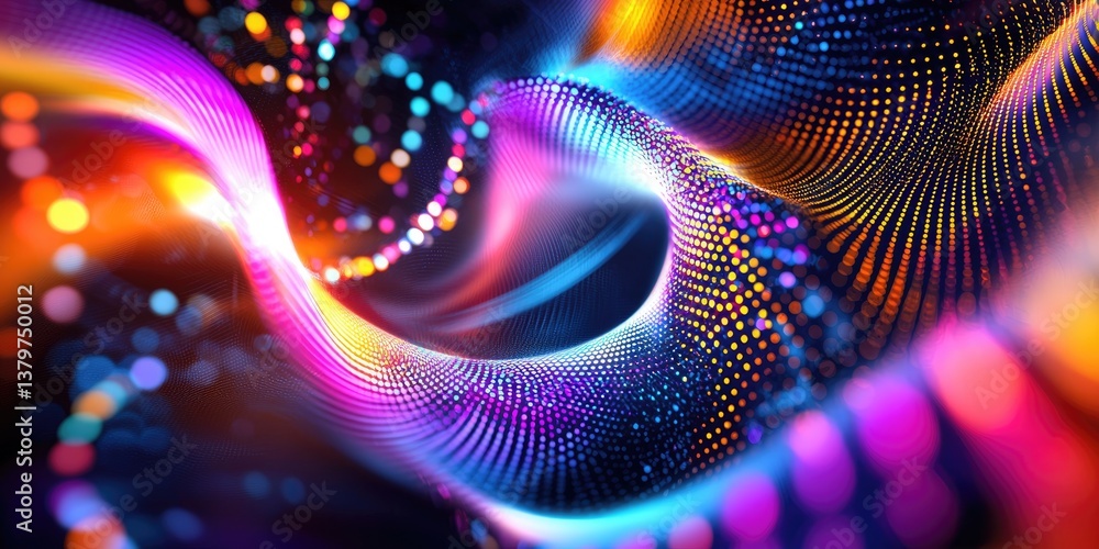 Poster A digital canvas of swirling dots and lines, forming a mesmerizing pattern that evokes the intricate dance of data and the boundless possibilities of science.