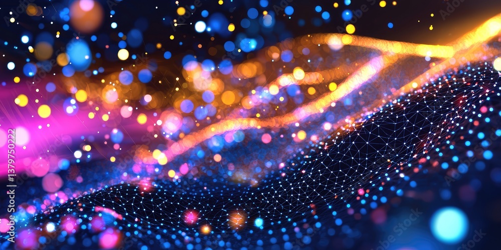 Poster a vibrant network of dots and lines, forming a futuristic, abstract background that symbolizes the i