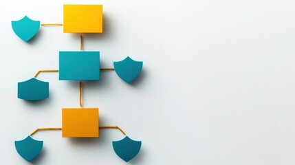 Abstract flowchart design with colorful shapes and lines.