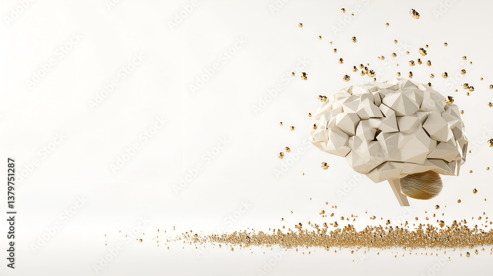 Aufkleber a conceptual illustration of a brain, seemingly disintegrating or exploding into fragments, suggesti