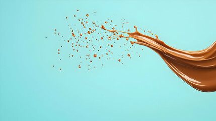 Luscious Melted Chocolate Flowing and Dripping on Blue Background
