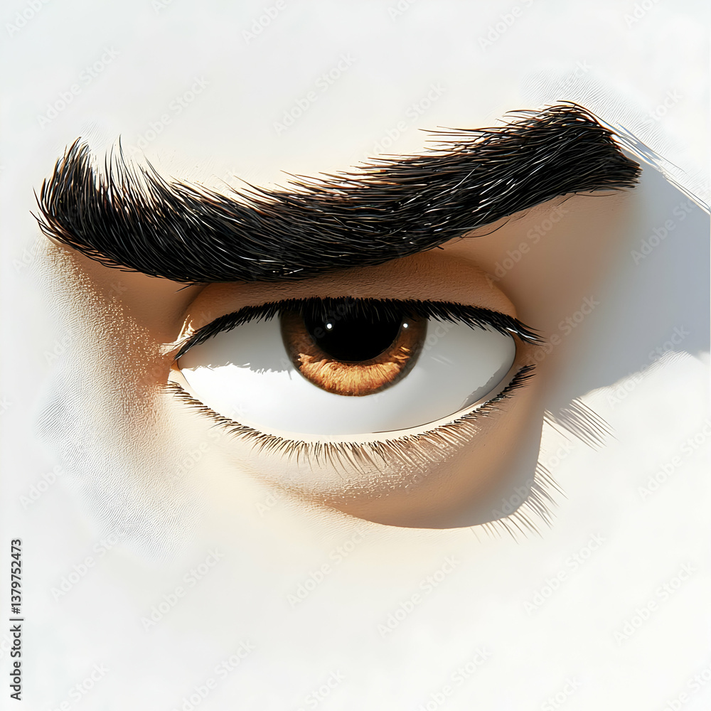 Poster close-up of a face with a single raised eyebrow expression
