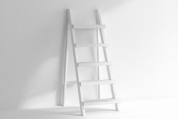 Weathered Wooden Ladder Covered in Snow on a Foggy Winter Day