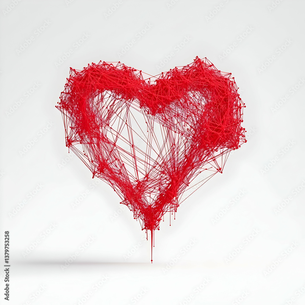 Poster intricate red heart shape formed by interlocking lines and shapes