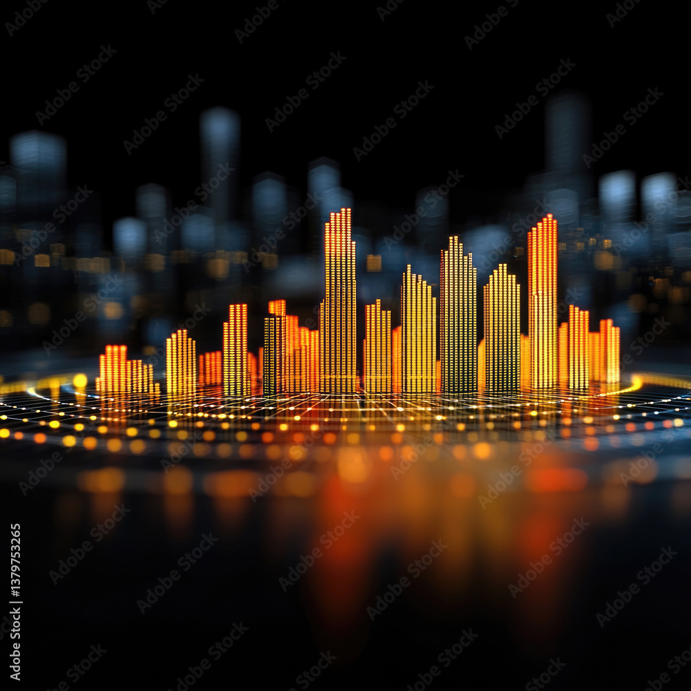 Aufkleber futuristic digital sound wave visualization with vibrant orange and yellow bars representing audio f