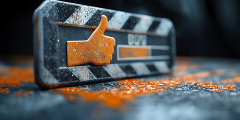 movie clapper board with thumbs down (close-up),
