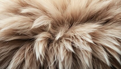 Fototapeta premium Close-up view of soft, fluffy fur in a warm beige hue. The texture and detail enhance the natural beauty of this animal's coat, evoking comfort and warmth.