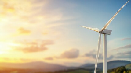 Mitigating Climate Change and Global Warming for a Sustainable Future, Wind turbine against a sunset backdrop, symbolizing renewable energy and sustainability.