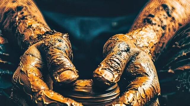 Creative Artistry Hands Clay Shaping Pottery with Vibrant Creativity