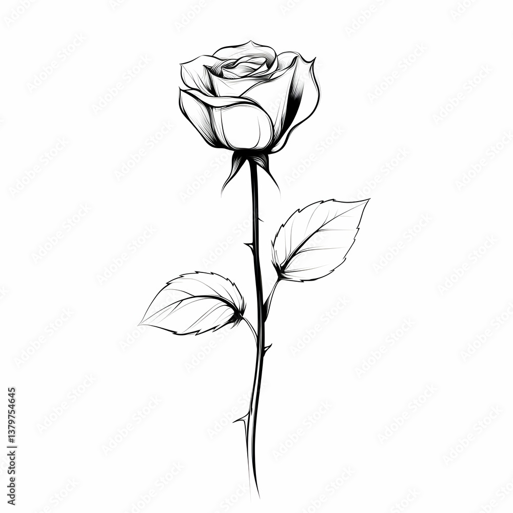 Poster elegant simple sketch of a single rose with soft lines