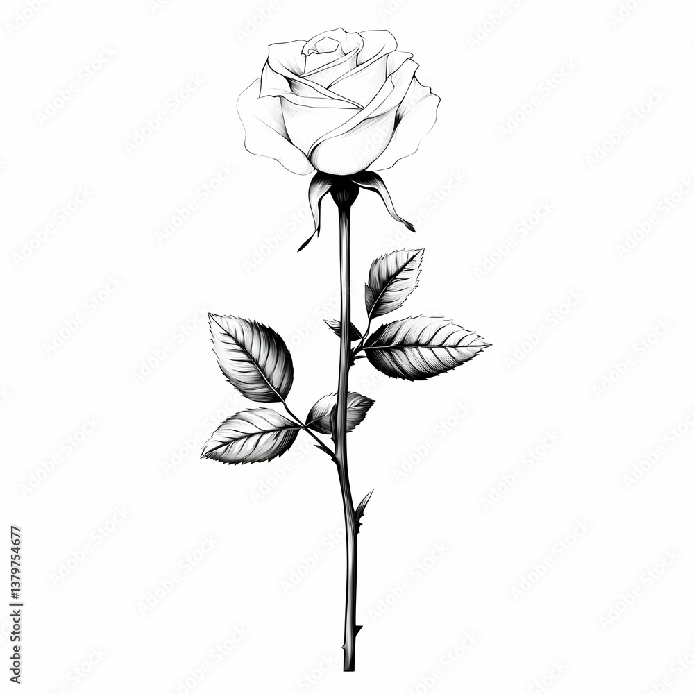 Poster simple sketch of a single rose with soft lines and elegant design