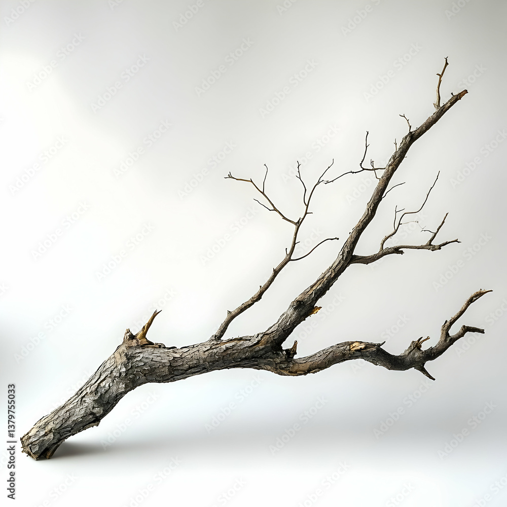 Poster simple visual of a broken tree branch isolated on white background