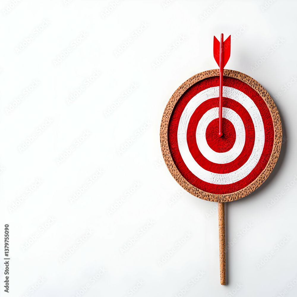 Poster simple visual of bullseye with arrow centered on red and white target