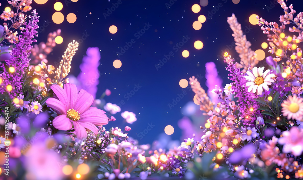 Poster softly illuminated floral background with delicate bokeh effect