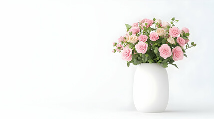 Naklejka premium Elegant White Vase with Beautiful Pink and White Roses Arrangement