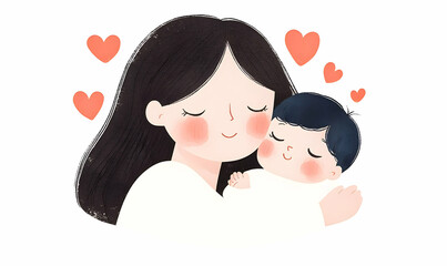 Tender Moment of Affectionate Embrace Between Mother and Child