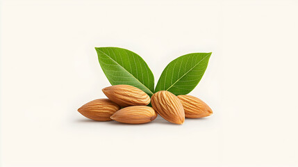 Almonds on Transparent Background with Green Leaves in High Detail