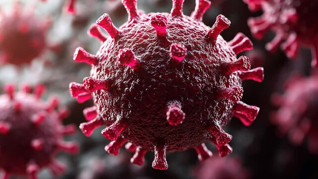 Virus Particle Close-Up With Red and Black Background Texture