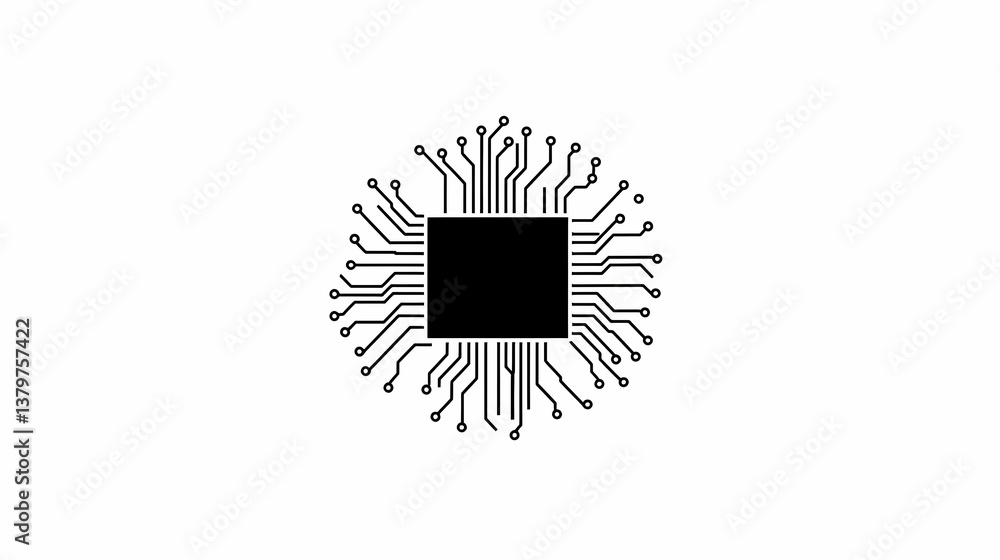 Poster black circuit board icon with lines and connection points for ai