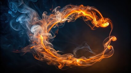 Fototapeta premium Abstract Swirling Smoke Design with Fiery Orange and Cool Blue Hues Forming a Circular Shape on Dark Background