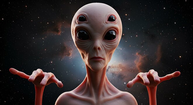 Alien with Four Eyes in Deep Space &ndash; Futuristic Extraterrestrial Close-Up