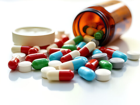 Pills spilled on table beside bottle and cap