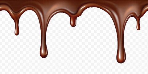 realistic dark liquid  chocolate dripping and flowing down from the top, isolated on white background