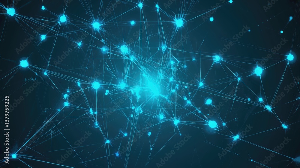 Aufkleber digital network: a mesmerizing network of glowing blue lines and nodes pulsates against a dark backd