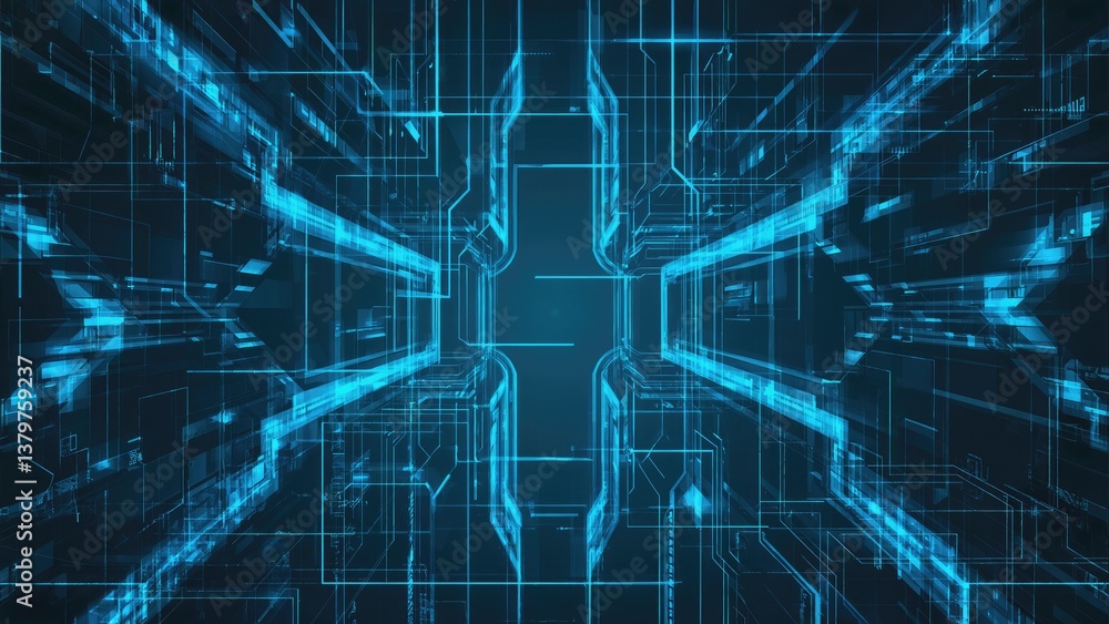 Aufkleber digital universe: abstract illustration of a complex network, vibrant lines of digital pathways that