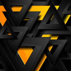 Black and orange geometric triangles abstract tech background. Vector corporate design