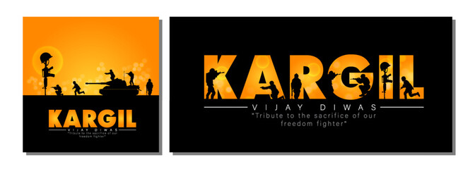 illustration of silhouettes of soldiers abstract concept for Kargil Vijay Diwas, banner or poster. Vector illustration set