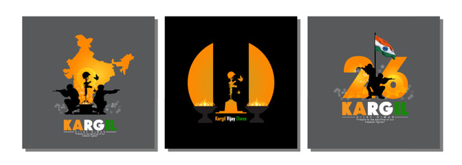 illustration of silhouettes of soldiers abstract concept for Kargil Vijay Diwas, banner or poster. Vector illustration set
