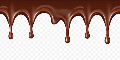 realistic dark liquid  chocolate dripping and flowing down from the top, isolated on white background