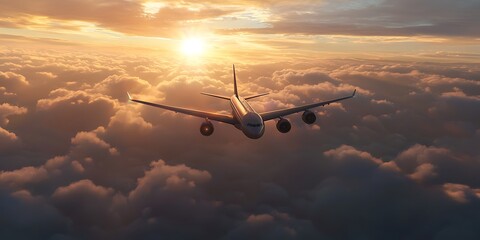 Luxury private jet soaring above the clouds at sunrise