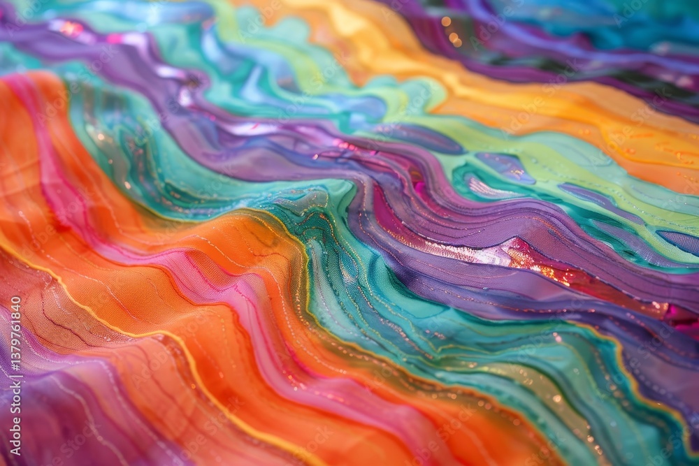 Poster close-up of wavy fabric with layers of colorful stripes creating a sense of depth, layers of color t