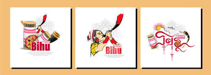 Traditional background for religious holiday festival of Assamese New Year Bihu. vector set