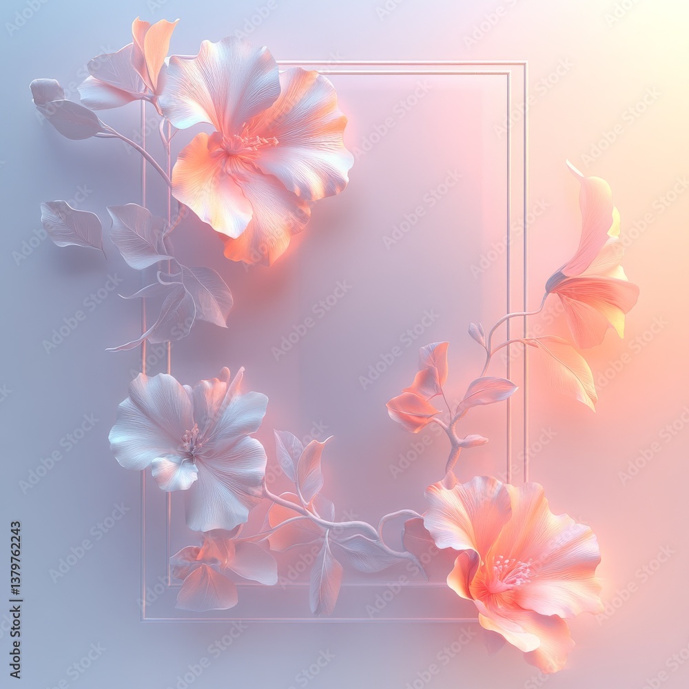 Poster ethereal floral display: delicate petals in a soft gradient frame, a symphony of light and shadow