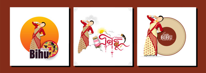 Traditional background for religious holiday festival of Assamese New Year Bihu. vector set