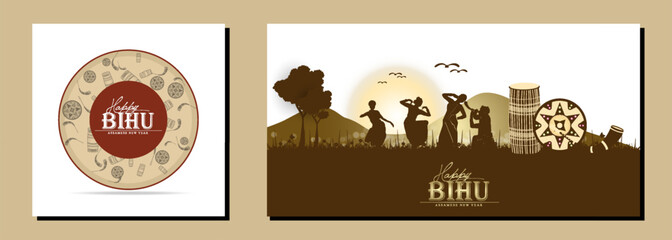 Traditional background for religious holiday festival of Assamese New Year Bihu. vector set