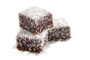 Lamingtons Australia with Coconut Garnish Isolated On Transparent Background
