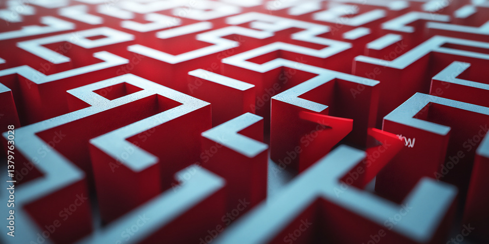 Poster this image is a 3d rendering representing a maze. the maze consists of white walls