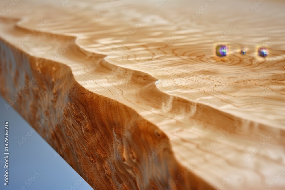 Poster a close-up shot of maple wood, showcasing its smooth, even texture and subtle wave patterns, playing