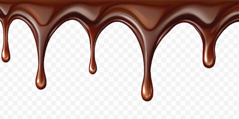 realistic dark liquid  chocolate dripping and flowing down from the top, isolated on white background