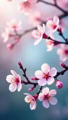 Obraz premium A beautiful banner featuring cherry blossom branches in full bloom, perfect for spring or nature-themed designs, beauty, vibrant