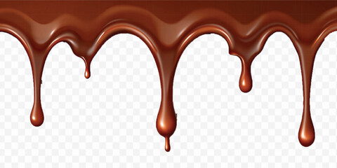 realistic dark liquid  chocolate dripping and flowing down from the top, isolated on white background
